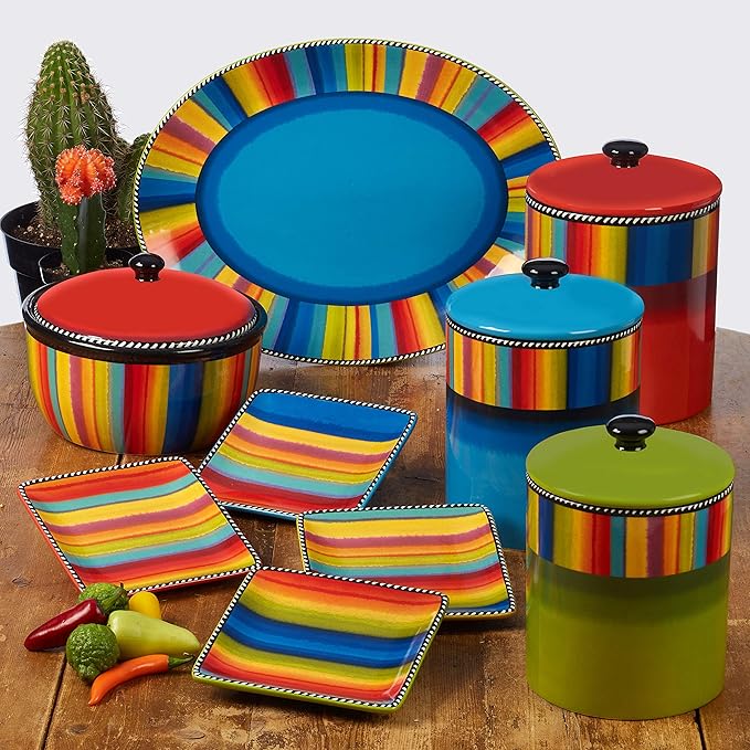 Sierra 8.25" Ceramic Bean Pot with Lid, 72 oz, Multicolor – Great for Serving Soups, Stews, Chilis, Casseroles, Salsas, and Sides – Vibrant Mexican-Inspired Cookware