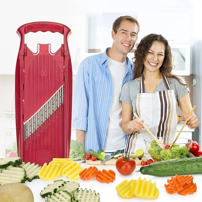 BORNER Wave waffle PowerLine | Vegetable Grater Börner - Quality Made in Germany, Color:Red