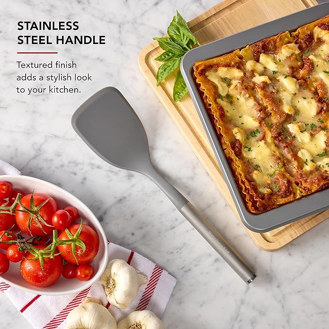 KitchenAid Oversized Solid Turner with Durable Stainless Steel Handle, Large Nonstick-Safe Head for Easy Flipping, Folding, and Serving, Dishwasher Safe