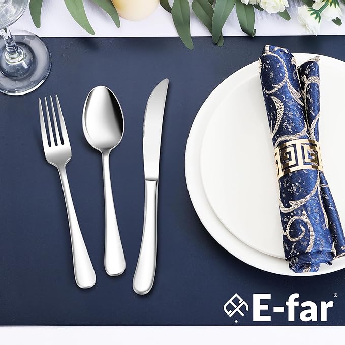E-far Heavy Duty Silverware Set for 8, 40-Piece Stainless Steel Flatware Cutlery Set, Thick Metal Eating Utensils Including Forks and Spoons Knife, Heavy Weight & Mirror Finish, Dishwasher Safe