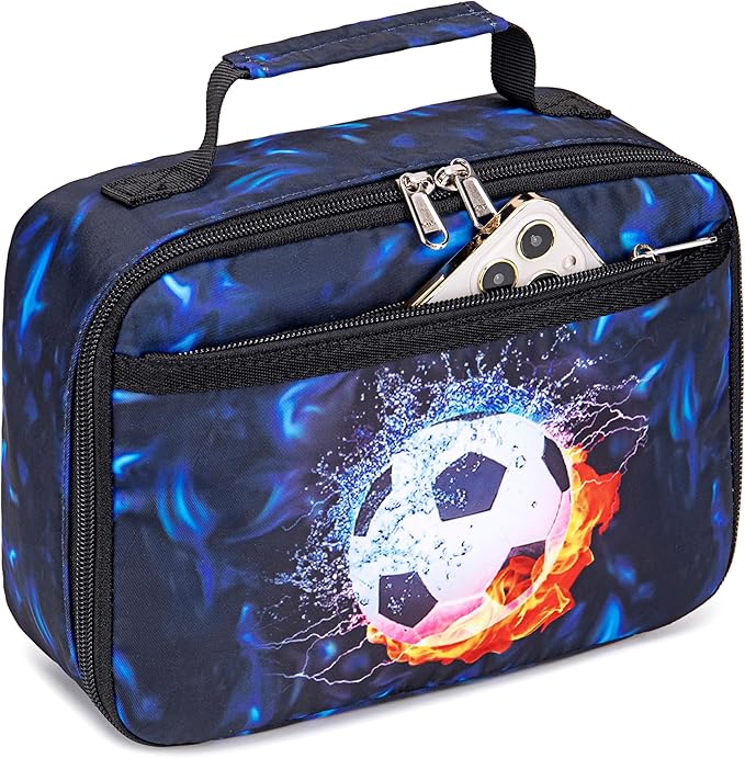 LEDAOU Lunch Box Kids Boys Girls Lunch Bag Insulated Lunch Box Toddler Reusable Lunchbox for School Picnic Hiking (Soccer Blue)