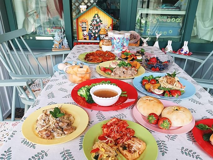 POSATE 60PCS Colorful Disposable Plastic Plates, Heavy Duty Plates for Wedding/Party, 30PCS Dinner Plates 10.25’’ and 30PCS Dessert/Salad Plates 7.5’’, Colorful Plates for Party Event