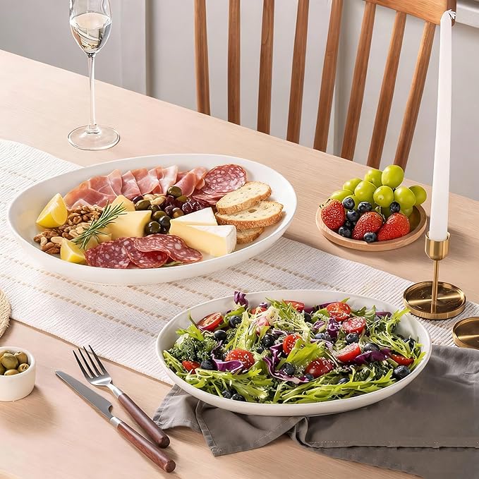 Oval Serving Platters Set of 2 (14" & 12"), Large Deep Ceramic Serving Dishes for Entertaining, Turkey, Fish, Salad, Oven Safe White Porcelain Serving Plates