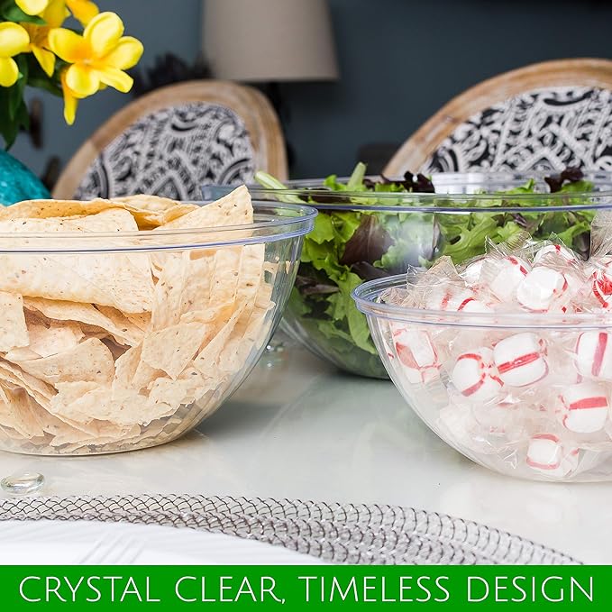 PLASTICPRO Disposable 150 Ounce Round Crystal Clear Plastic Serving Bowls for Snack or Chip ,Candy Dish, Party Salad Container Pack of 2