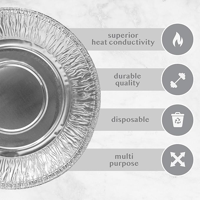 PLASTICPRO 10'' Inch Round Deep Tin Foil Pans Disposable Aluminum, Freezer & Oven Safe - For Baking, Cooking, Storage, Roasting, & Reheating, Pack of 20