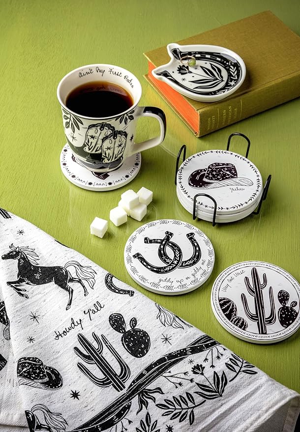 Karma Gifts 14 oz Black and White Boho Mug Raven - Cute Coffee and Tea Mug - Ceramic Coffee Mugs for Women and Men
