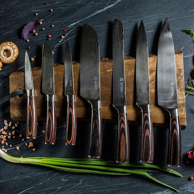 Yatoshi 9 Piece Block Set - Pro Kitchen Knife Set Ultra Sharp High Carbon Steel with Ergonomic Handle