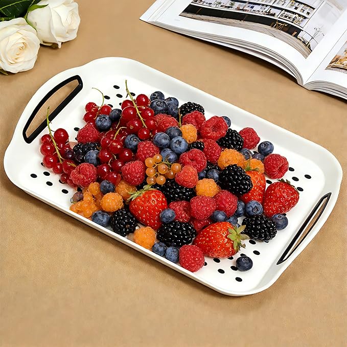 Non Slip Lap Trays with Handles, Set of 2 Food Trays for Eating on Couch, Dishwasher Safe Rectangular Serving Trays for Dinner, Breakfast & Snacks (White)