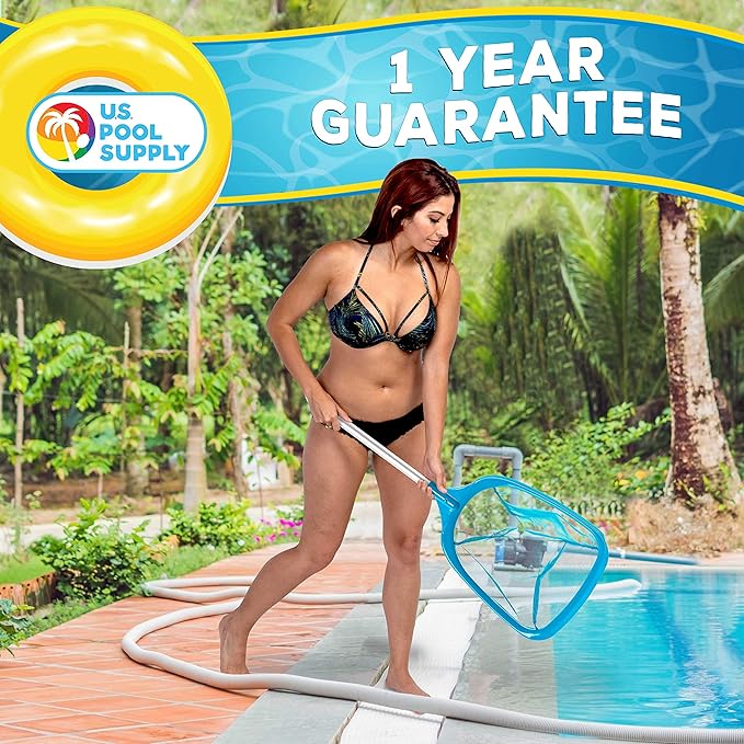 U.S. Pool Supply Professional Spa, Hot Tub, Pool Hand Leaf Skimmer Net with Aluminum Pole - Deep Ultra Fine Mesh Netting Bag Basket, Clean The Finest Debris - Pond Small Kid Kiddie Inflatable Pool