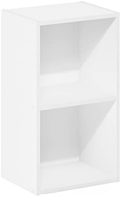 Furinno PASIR Book Shelf, 2-Tier Modern Bookshelf, Open Shelves Bookcase 9 x 12 x 21, Easy Assembly, for Living Room, Bedroom, Home Office, White