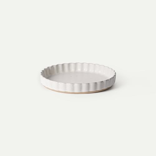 MORA Ceramic Tart Pan, 9.5 Inch Large Porcelain Baking Dish for Tarts, Quiche, Pie, Flan etc. Fluted Ruffled Edge, Oven, Microwave, Freezer, and Dishwasher safe - Great Gift For Bakers - Oat