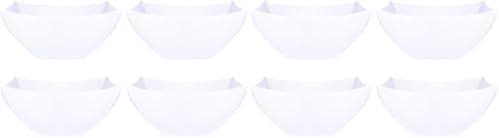 PLASTICPRO Disposable Square Serving Bowls, Party Snack or Salad Bowl, Plastic Clear or White Pack of 8 (8 OUNCE, White)