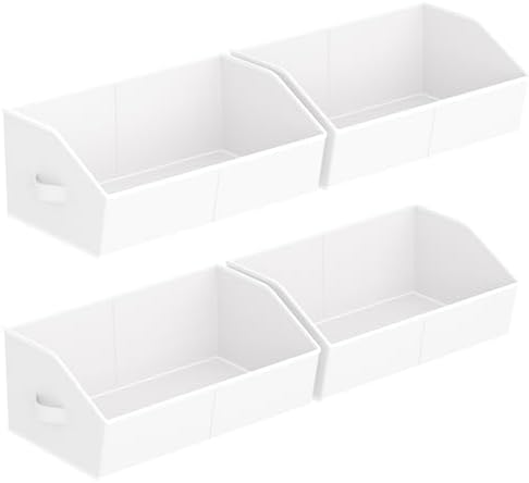 Homsorout Storage Bins for Shelves - Large Trapezoid Closet Shelf Organizer, Fabric Organization Bins with Handles, Storage Baskets for Clothes, Towel, Purse, 4 Pack, White