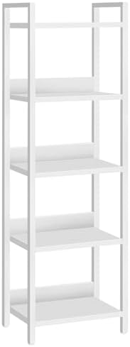 MAHANCRIS Bookshelf, 5-Tier Bookcase, Standing Book Shelf for Small Space, Storage Shelf Organizer, for Living Room, Bedroom, Study, Balcony, White BKBW5501