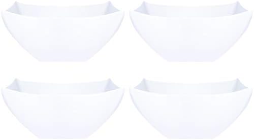 PLASTICPRO Disposable Square Serving Bowls, Party Snack or Salad Bowl, Plastic Clear or White Pack of 4 (8 OUNCE, White)