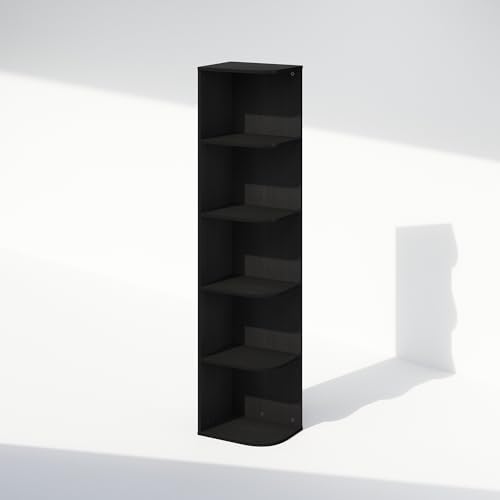 Furinno Reed Corner Shelf, 5-Tier Corner Bookshelf, Book Shelf, Corner Shelves, Storage Rack, for Organization and Storage, Home Office, Living Room, Blackwood
