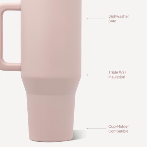 HydroJug Traveler 40oz, Insulated Tumbler with Handle & Straw, Dusty Rose
