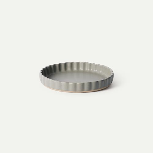 MORA Ceramic Tart Pan, 9.5 Inch Large Porcelain Baking Dish for Tarts, Quiche, Pie, Flan etc. Fluted Ruffled Edge, Oven, Microwave, Freezer, and Dishwasher safe - Great Gift For Bakers - Peppercorn