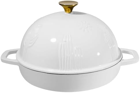Flavehc Bread Oven Cast Iron Bread Dutch Oven with Cloche Lid for Bread Baking White Enameled Cast Iron Bread Oven with Dome Lid for Sourdough, 9.8 Inches
