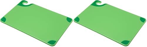 San Jamar Saf-T-Grip Plastic Cutting Board with Safety Hook, 12" x 18" x 0.5", Green (Pack of 2)