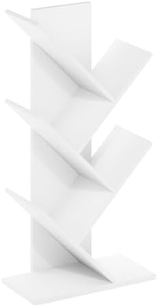 Furinno Tree Book Shelf, 5-Tier Bookshelf with Angled Open Shelf, Tree Bookcase for Room Decor, 8.4 x 15.7 x 30.3, for Organization and Storage, for Living Room, Bedroom, Home Office, White