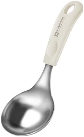 Short Stainless Steel Ladle 220mm (8.6”) – SUS304 Thick Deep Bowl Head with Soft-Grip Silicone Handle – Lightweight Mini Soup & Serving Spoon for Cooking – 5 Color Options (Ivory)
