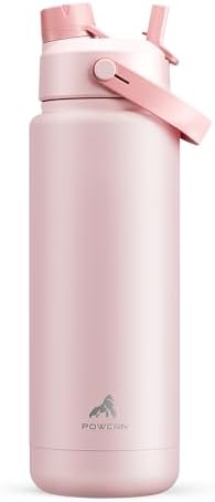 POWCAN 32 oz Insulated Water Bottle with 2-in-1 Straw and Spout Lid, Keep Cold 24H, Leak-Proof, BPA-Free, Double Wall Stainless Steel Water Bottle for Sports, Gym, Travel, and School (Cotton Candy)
