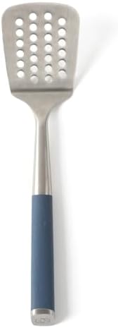 Calphalon Slotted Turner, Kitchen Flipping Spatula, Slotted Spatula, Stainless Steel Turner with Silicone Heat Resistance Handle, Nonstick-Safe Spatula for Draining and Flipping (Navy)