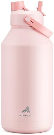 POWCAN 64 oz Insulated Water Bottle with 2-in-1 Straw and Spout Lid, Keep Cold 24H, Leak-Proof, BPA-Free, Double Wall Stainless Steel Water Bottle for Sports, Gym, Travel, and School (Cotton Candy)