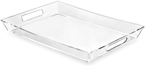 Clear Plastic Serving Tray with Handles, BPA-Free Storage Organizer Tray - Large Serving Trays 16"x11.5" Reusable Serving Platters for Appetizer, Fruit, Kitchen, Desk & Serving Tray for Party Supplies