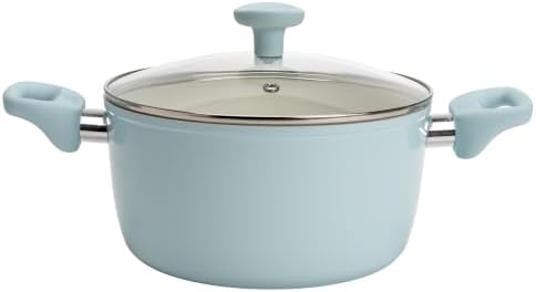 Tasty Ceramic Stock Pot with Glass Lid, Healthy Nonstick Aluminum Cookware, Dutch Oven, Soup Pot, Casserole, Made without PFAS, PFOA, PFOS and PTFE, Dishwasher Safe, 5-Quart, Aqua