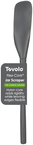 Tovolo Silicone Jar Spatula Long Handled Rubber Scraping Scooping Tool for Peanut Butter Jam Jelly Jars Blenders, Extra Long Flex Core Silicone Jar Scraper Dishwasher Safe BPA Free, Charcoal Gray