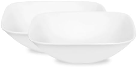Corelle Vitrelle 2-PC Large 1-Qt Glass Serving Bowl, Crack and Chip Resistant, Square Serving Trays, White