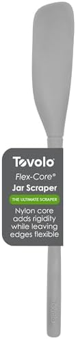 Tovolo Silicone Jar Spatula Long Handled Rubber Scraping Scooping Tool for Peanut Butter Jam Jelly Jars Blenders, Extra Long Flex Core Silicone Jar Scraper Dishwasher Safe BPA Free, Oyster Gray