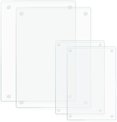 Mymonfif Tempered Glass Cutting Board for Kitchen, Clear Glass Board for Countertop, with Non-Slip Feet, Heat Resistant, Large Size 12x16" 2Pcs, Small Size 12x8" 2Pcs