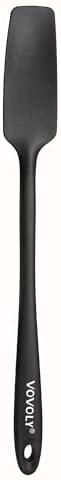 Vovoly Silicone Jar Spatula, Small Head with Long Handle, Rubber Spatulas Scraper for Jar, Blender, Bottle, etc. High Heat Resistant for Nonstick Cookware, Seamless, BPA Free, 11.2 Inch, Black.