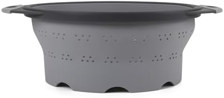 Dexas 8" Collapsible Silicone Colander in Cool Grey, Kitchen Strainer with Handles, 7.2 Cup Capacity | BPA-Free, Heat-Resistant, Space-Saving Kitchen Tool