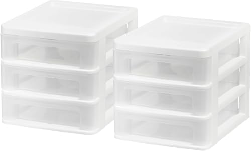 IRIS USA 2-Pack, 3-Drawer Small Plastic Stacking Desktop Organizer, White