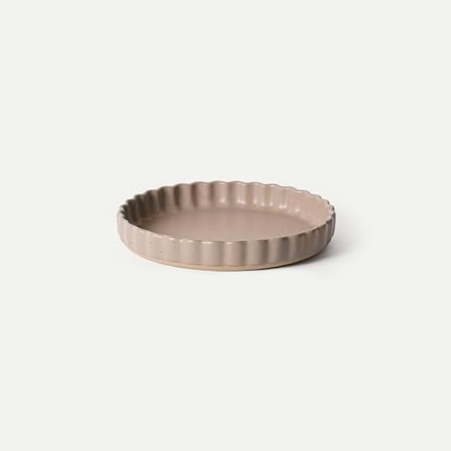 MORA Ceramic Tart Pan, 9.5 Inch Large Porcelain Baking Dish for Tarts, Quiche, Pie, Flan etc. Fluted Ruffled Edge, Oven, Microwave, Freezer, and Dishwasher safe - Great Gift For Bakers - Mushroom