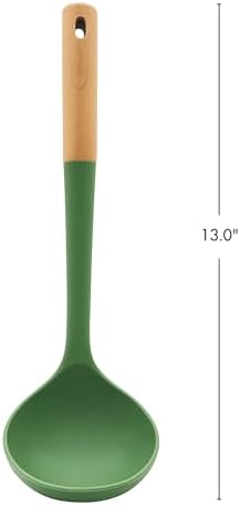 Beille 1pc Ladle Beech Wood and Silicone Kitchen Utensils Meal Prep Cooking Baking Supplies Home Essentials, Olive Green