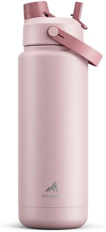 POWCAN 32 oz Insulated Water Bottle with 2-in-1 Straw and Spout Lid, Keep Cold 24H, Leak-Proof, BPA-Free, Double Wall Stainless Steel Water Bottle for Sports, Gym, Travel, and School (Dried Rose)