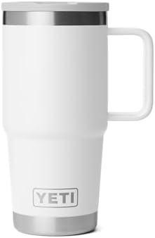 YETI Rambler 20 oz Travel Mug with Flip Straw Lid – Stainless Steel, Vacuum Insulated, Leakproof, Cup Holder Friendly, White