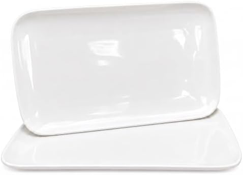 White Serving Platters Set of 2, 13.5 Inch Rectangular Ceramic Platters, Serving Dishes for Party, Entertaining, BBQ, Steak, Appetizers and Food Display