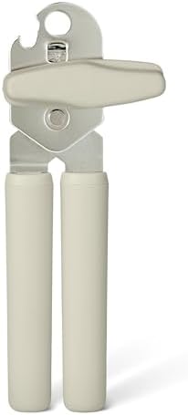 Amazon Basics Manual Can Opener with Stainless Steel Construction, Soft Grip Handle, Dishwasher Safe, Linen Gray