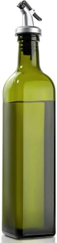 gmisun Olive Oil Dispenser Bottle for Kitchen, 1 Pack 17 Fl Oz Green Glass Oil Dispensers Bottles, Cooking Vegetable Oil Dispenser Container Cruet Set with Plastic Pourer Spout
