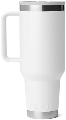 YETI Rambler 40 oz Travel Mug with Flip Straw Lid – Stainless Steel, Vacuum Insulated, Leakproof, Cup Holder Friendly, White