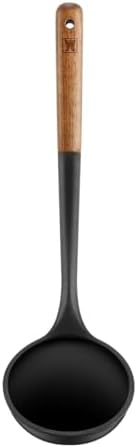 Cooking Ladle: Silicone Kitchen Utensil with Long Wooden Handles, Heat Resistant Cookware, Protects Surfaces with Gentle Head Design, Portion Batter, Professional Chef Wok Soup Ladle