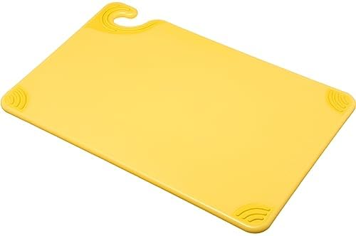 San Jamar Saf-T-Grip Plastic Cutting Board with Safety Hook, 12" x 18" x 0.5", Yellow