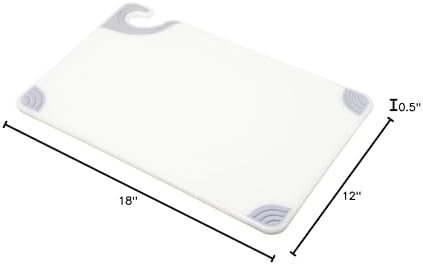 San Jamar Saf-T-Grip Plastic Cutting Board with Safety Hook, 12" x 18" x 0.5", White, (Pack of 6)