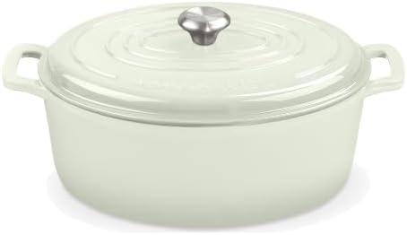 ROSSALLINI Signature Enameled Cast Iron Oval Dutch Oven | Non-Stick Serving Pot with Tight Fitting Lid for Perfect Roasting, Baking, Sauteing, and Bread Making | 5Q [Cream]